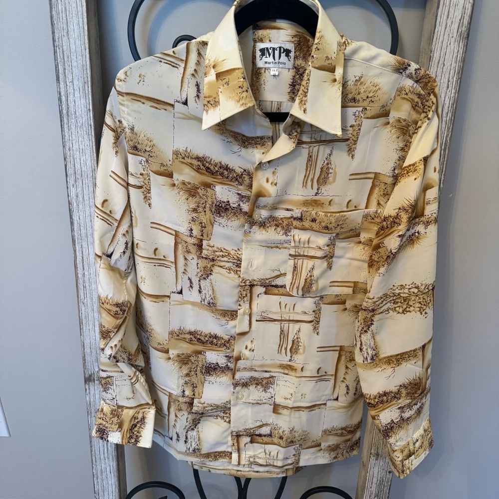 Martin Polo Long Sleeve Desert‎ Pattern Lightweight Mens Shirt Size 15.5